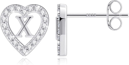 Anoup Christmas Gifts for Grandkids Girls Earrings - S925 Sterling Silver Post CZ Hypoallergenic Stud Heart Initial Earrings for Women Kids Jewelry Stocking Stuffers for Teen Girls Birthday Gifts