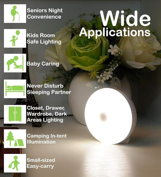 Rechargeable Touch Light, DIY Stick Anywhere Led Night Light Touch Lamp Tap Light (Touch Sensor Switch, Stepless Dimmer, Last Setting Memory, Built-in Battery Powered, Warm White Light)