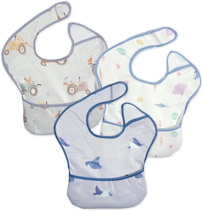 3-Pack Waterproof Baby Bibs for Eating - Lightweight Feeding Bibs, Mess Proof, Baby Essential Must Have for Eating