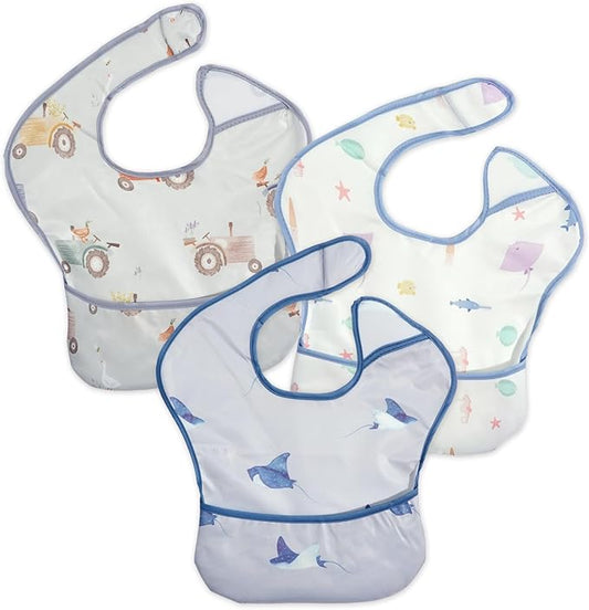 3-Pack Waterproof Baby Bibs for Eating - Lightweight Feeding Bibs, Mess Proof, Baby Essential Must Have for Eating