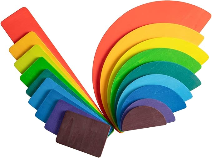 Wooden Rainbow Semicircle Stacker Toys, 11Pcs Semicircle Rainbow Stacking Puzzle, Building Blocks Board Set for Kids, Learning Creative Thinking Toys