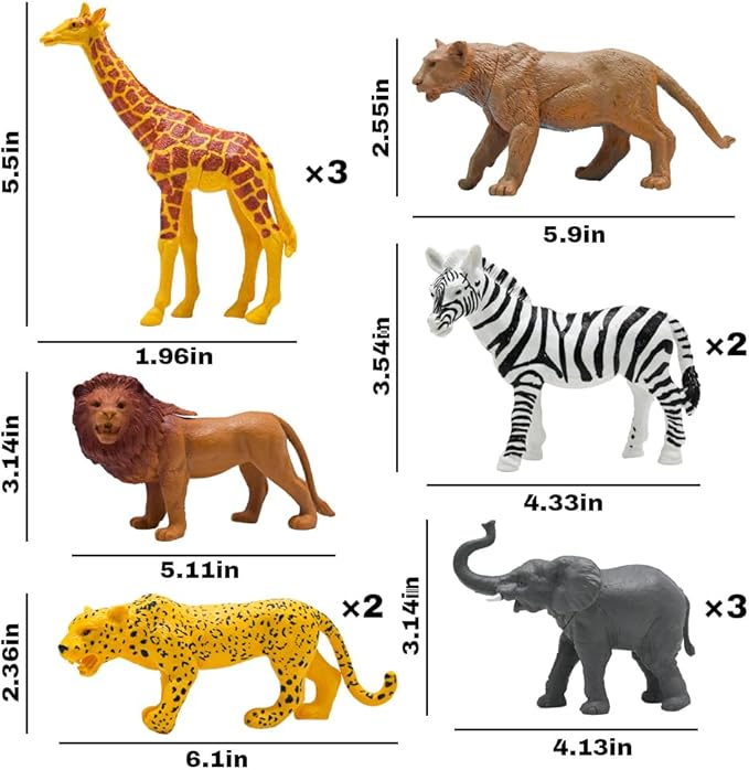 Safari Animals Figures, Plastic Zoo Animals Toys for Toddlers 1-3, Realistic Jungle Animal Figurines for Kids 3-5, 12 pcs Wild Animal with Elephant Giraffe Lion, African Toys Gift for Boys Girls