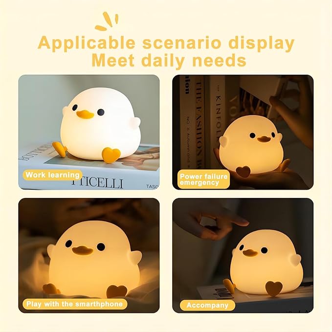 Cute Duck Night Light for Children,Soft Silicone Sleep Light with USB Rechargeable,Touch Sensor Nightlights for Kids Room Gift