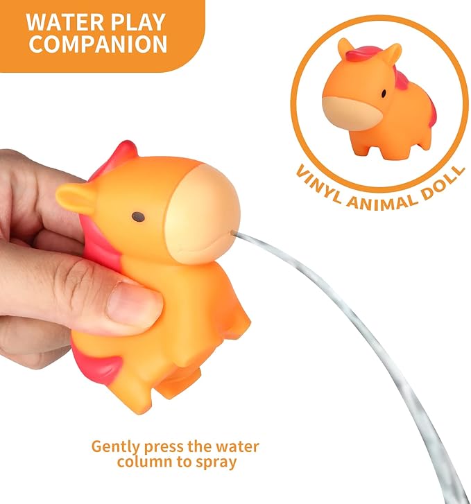 Oriate Farm Tractor Carrier with Cartoon Farm Animals and Playmat, 6 Pack Bath Squirter Silicone Rubber Farm Animal Toys, 47.2” x 31.5” Happy Farm Play mat, Birthday Gifts for Kids