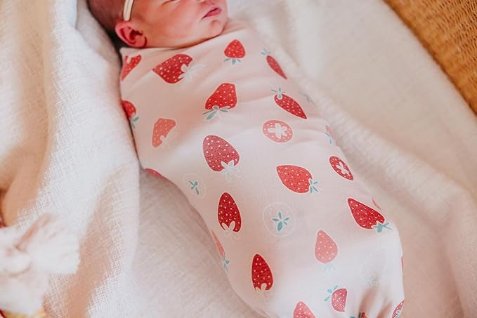 Copper Pearl Baby Swaddle Blanket - Wearable Premium Knit Baby Blanket, Large Soft Stretchy Receiving Blankets for Baby Boy and Girl, Swaddles for Newborn, Infant, and Toddler (Strawberry)