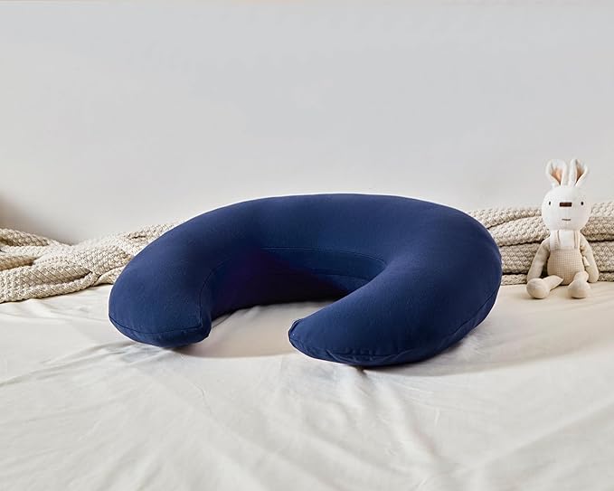 Nursing Pillow, Plus Size Breastfeeding Pillow Original Support for Baby Boys Girls Breastfeeding Essentials, with Removable Soft Cotton Cover (Dark Blue, Large (25.59 * 20.08 * 6.30 Inches))