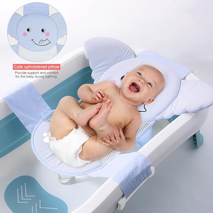 AIR&TREE Baby Bath Seat Support Net, Quick Drying, Adjustable, Comfortable, Non-Slip, Infant Bathtub Sling Shower Mesh for a Tub, with Safety Support Corners (Blue)