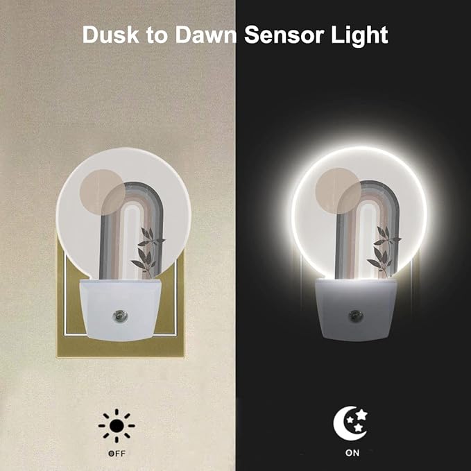 EKOBLA Mid Century Night Lights Plug into Wall Boho Sun Abstract Arch Modern Plug-in Nightlights Home Auto Sensor LED Dusk to Dawn Light for Bedroom Bathroom Kitchen Corridor
