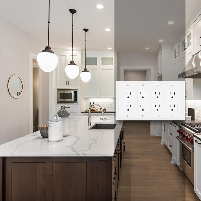 Modern Edge Decorative Wall Plate Switch Plate Outlet Cover, Durable Solid Zinc Alloy (Quad Decorator, White)