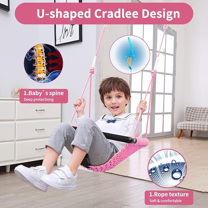 Toddler Swing & 2-in-1Baby Swing - Adjustable Rope Swing Seat for Kids Indoor & Outdoor Durable Backyard Swing Set for Infants & Toddlers(Pink)