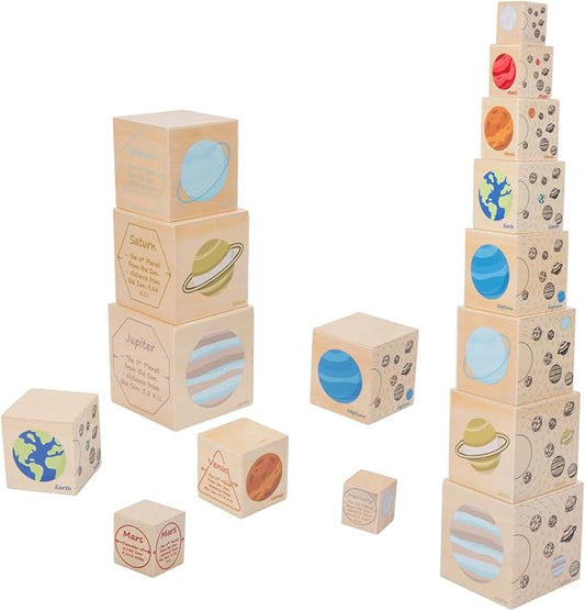 Wooden Eight Planets Nesting Blocks for Kids 3+, Montessori Sorting & Stacking Cube Boxes, Preschool Educational Science Toy Set for Toddlers Boys & Girls―Learning Solar System (8 Pcs)