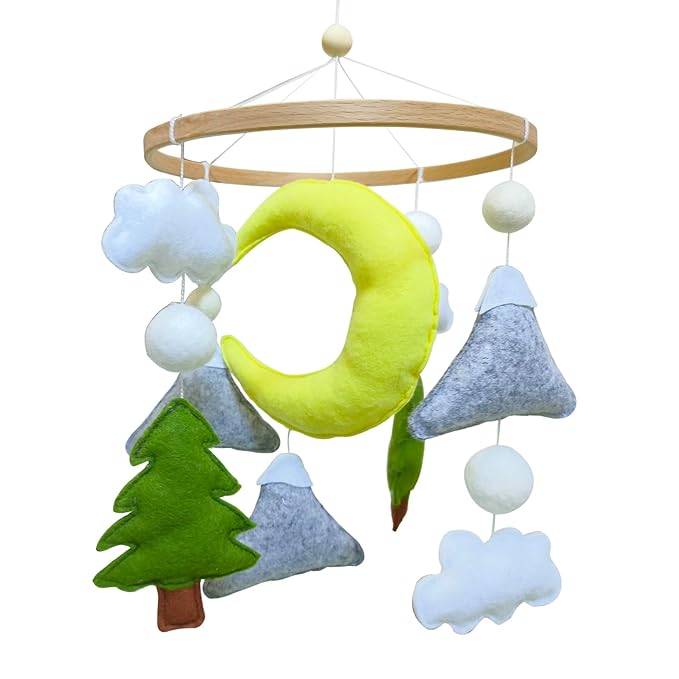 Moon Baby Mobile for Crib, Felt Baby Crib Mobile for Boys Girls, Baby Mobile for 0-5 Months,Nursery Decor Theme for Infant Bedroom Hanging(Mountain Cloud Mobile Hanger)