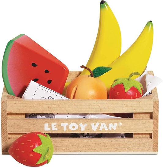 Le Toy Van - Wooden Honeybee Market Fruits '5 a Day' Crate | Fun Role Play Supermarket Pretend Play Shop Food | Great Gift for Boys Or Girls, Smoothie Fruits Crrate (TV183)