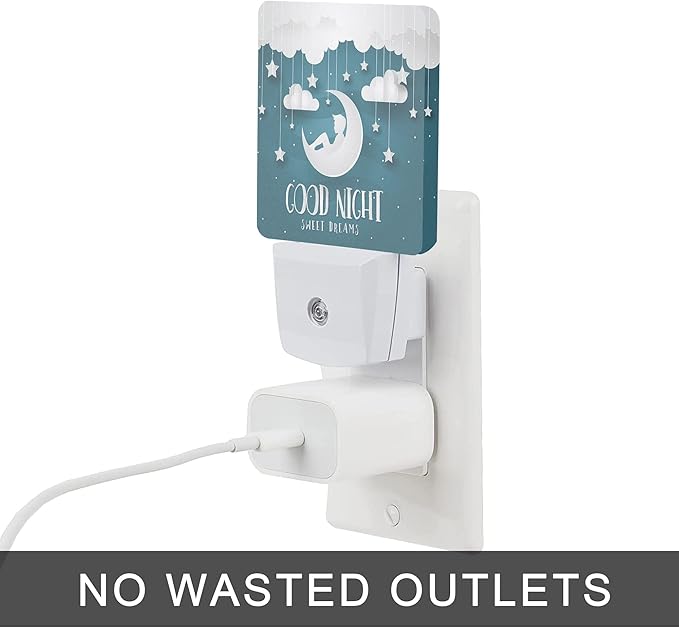 Good Night Night Light,Modern Romantic Future Dreams Night Lights Plug into Wall with Dusk to Dawn Light Sensors 0.5W Dim Night-Lights for Bedroom