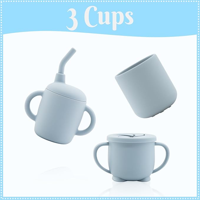 Silicone Baby Feeding Set 10 Pcs, Baby Led Weaning Supplies, Baby Feeding Supplies Set BPA Free, Baby Essentials for Newborn Gift Blue