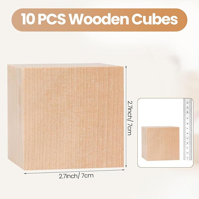 Barydat 100 Pcs 2.76 in Wooden Cubes, Unfinished Wooden Blocks for Crafting Natural Craft Wood Square Blank Cube for DIY Project Baby Showers