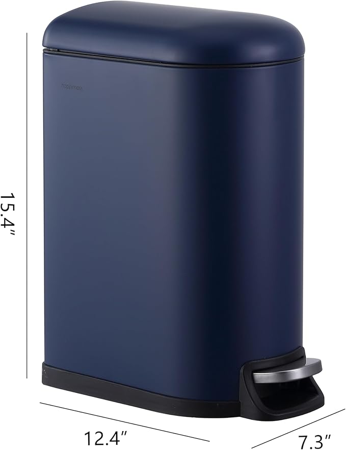 happimess HPM1009J Roland Mini 2.6-Gallon Step-Open Trash Can, Denim Blue,with Soft-Close Lid, Fingerprint Resistant, Modern, Minimalistic for Home, Kitchen, Laundry Room, Office, Bedroom, Bathroom