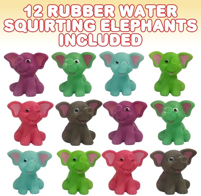 ArtCreativity Rubber Water Squirting Elephants, Pack of 12, Bathtub and Pool Toys for Kids, Safe and Durable Water Squirters, Birthday Party Favors, Goodie Bag Fillers