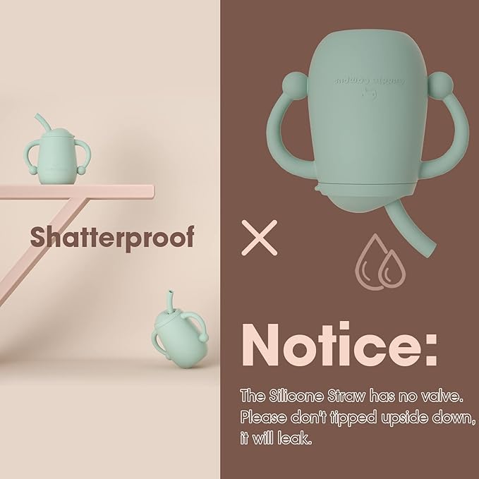 Cuddle Campus 100% Silicone Baby Training Cup, Shatterproof Toddler Sippy Cups with Straw, Open Cup for Baby, 6+ Months 4 Oz