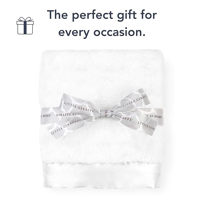 Little Giraffe Baby Blanket - Luxe Soft Blanket with Satin Trim - Baby Stroller Blanket - Newborn Baby Essentials & Baby Gifts - 29x35" - White
