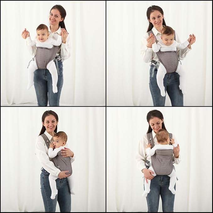 Baby Carrier Newborn Wrap,Ergonomic Infant Soft Carriers for Toddler 7-45 lbs,Adjust Back Strap/Waist Belt,4-in-1 Babe Carrier Front&Back,for Hiking Travel or Everyday Family Events-solid color (Gray)