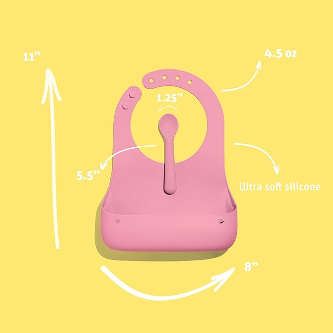 Avanchy Silicone Baby Bibs, Waterproof, Adjustable, BPA Free, Soft Unisex Set for Toddlers with Matching Spoon
