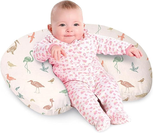 Little Grape Land Nursing Pillow Soft 100% Cotton Breastfeeding Pillow with Breathable Muslin Removable Cover, Wetland Wings Breast Feeding Pillows for Babies 0-12 Months with Protective Zipper