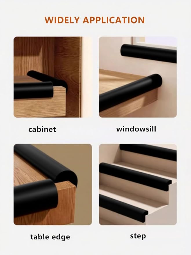 Baby Proof Edge Corner Protector, 16.4FT 0.47''Th L-Shape Furniture Corner & Edge Safety Bumpers with 10 Corners, Pre-Taped, Soft NBR Rubber Foam Desk Edge Cushion Wall Corner Protector (Black)