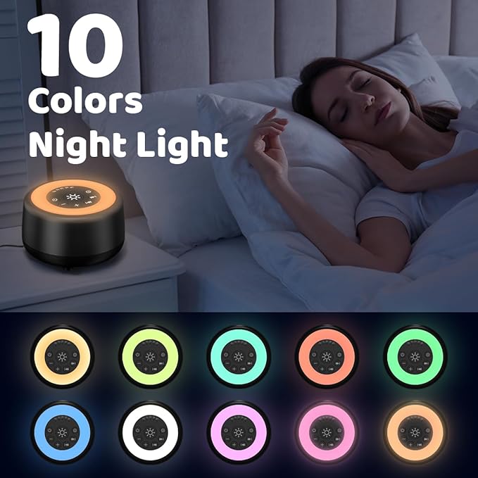Sleepbox Sound White Noise Machine with 25 Soothing Sounds 10 Colors Warm Night Light 4 Brightness Levels 32 Volume Levels 5 Timer and Memory Function Perfect for Kids Adults Seniors Sleeping Black