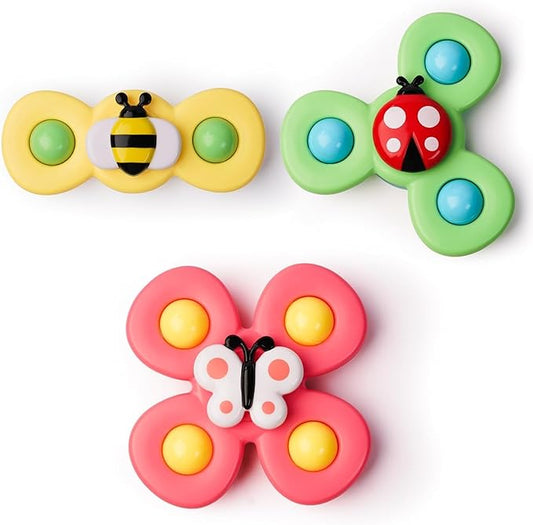 LiKee Strong Suction Cup Fidget Rotating Sensory Bath Toys for Baby, Airplane Car Travel Table & Window Toys for Toddler Boys and Girls, 12+ Months
