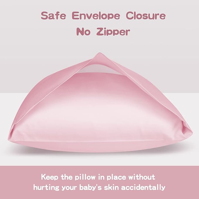 Soft Organic Cotton Toddler Pillowcases 14 X 20 Inches, Fit 13 X 18, 14 X 19 Pillows, Smooth Pearl Cotton Baby Pillowcases with Envelope Closure, Pink and Sterling Blue, Set of 2