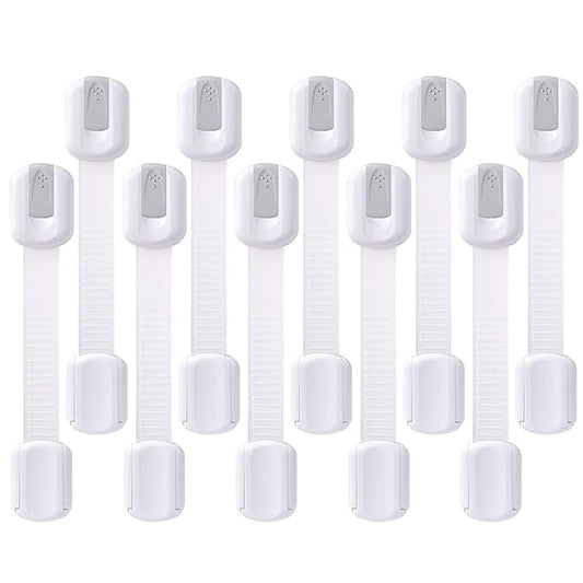 Goodv Child Safety Cabinet Locks - (10 Pack) Baby Proofing Latches to Drawer Door Fridge Oven Toilet Seat Kitchen Cupboard Appliance Trash Can with 3M Adhesive - Adjustable Strap No Drill No Tool