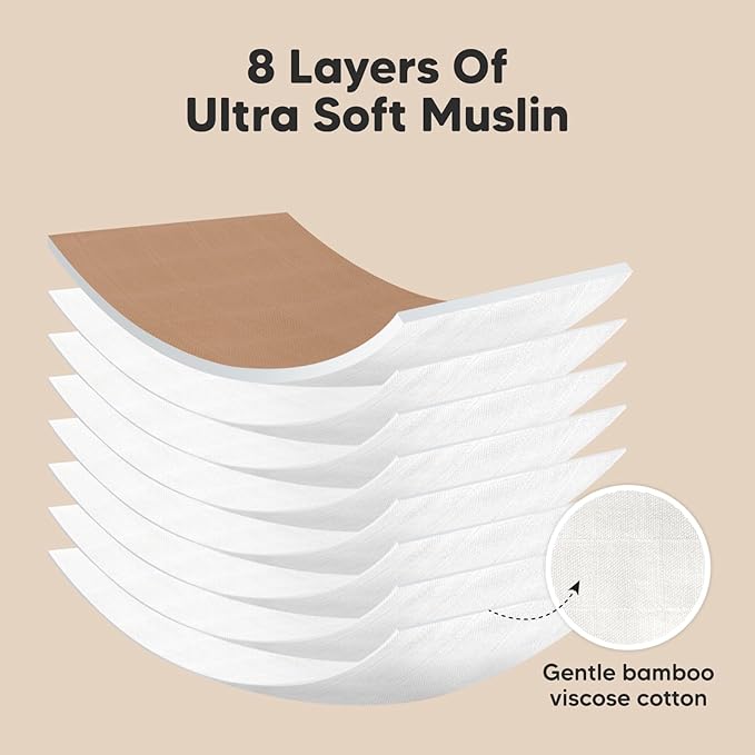 5-Pack Muslin Burp Cloths Baby Boy, Girl - Very Absorbent Baby Burp Cloth Rags, 8-Layers Viscose Derived from Bamboo Cotton Muslin Towel, Super Soft Spit Up Rags, No Shrink Washcloths (Hills)