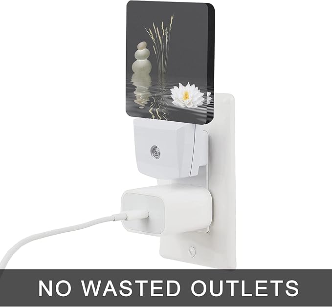 Zen Spa Night Light,Grey Stones Lotus Night Lights Plug into Wall Dusk to Dawn Sensor Led Lamp for Women Men,Led Lights for Stairway/Hallway/Bedroom,0.5W