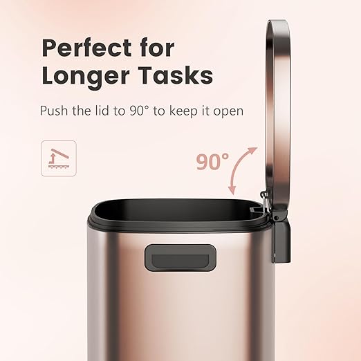 ELPHECO Kitchen Trash Can with Lid Soft Close, 13 Gallon / 50L Stainless Steel Pedal Garbage Can, Heavy-Duty Step Wastebasket with 20 Bags, Removable Bucket, Home Office, Champagne