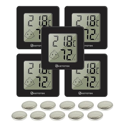 KETOTEK 5 Pack Digital Hygrometer Indoor Thermometer Mini Temperature and Humidity Monitor with Comfort Indicator for House Baby Room Office