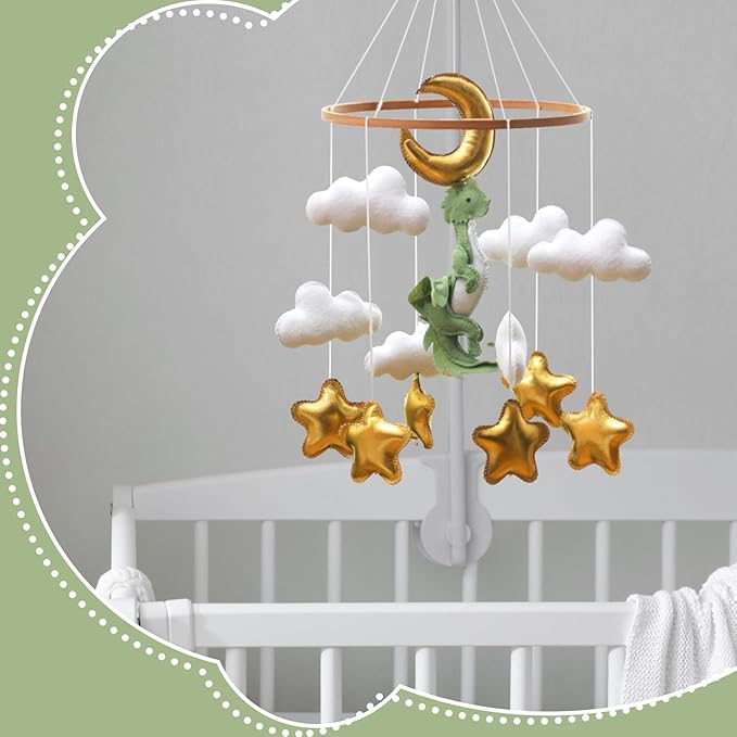 Wenqik Baby Crib Mobile for Nursery Green Leaf Dragon Mobile Crib Forest Green Forest Baby Shower Gift for Boys and Girls(Dragon)