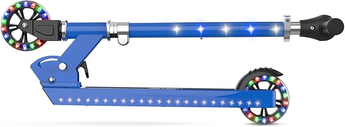 Jetson Jupiter Kids 2-Wheel Light-Up Kick Scooter, LED Lights on Handlebar, Stem, Wheels & Deck, Adjustable Handlebar, Rear Brake, Easy-Folding Mechanism, Ages 5+