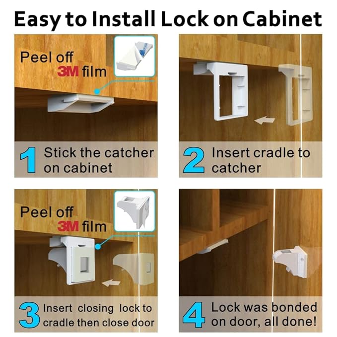 Upgraded Magnetic Cabinet Locks(24locks+4keys) Baby Proofing Cabinet Locks with Fast Installing Tools
