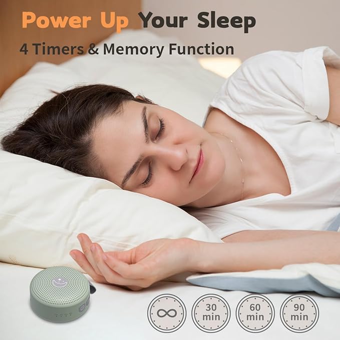 Mini Sound Machine Portable Baby White Noise Machine Brown Noise Machine 30 Soothing Sounds for Kids Adults Auto-Off Timer 32 Volume Levels Battery Sleep Machine for Home Office Privacy (Pale Green)