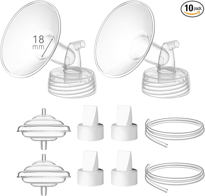 18 mm Flange Set Compatible with Spectra/Motif Luna Wide-Mouth Bottles, Breast Pump Parts Includes Breast Shield Tubing Valve Backflow Protector, Not Original Spectra Accessories
