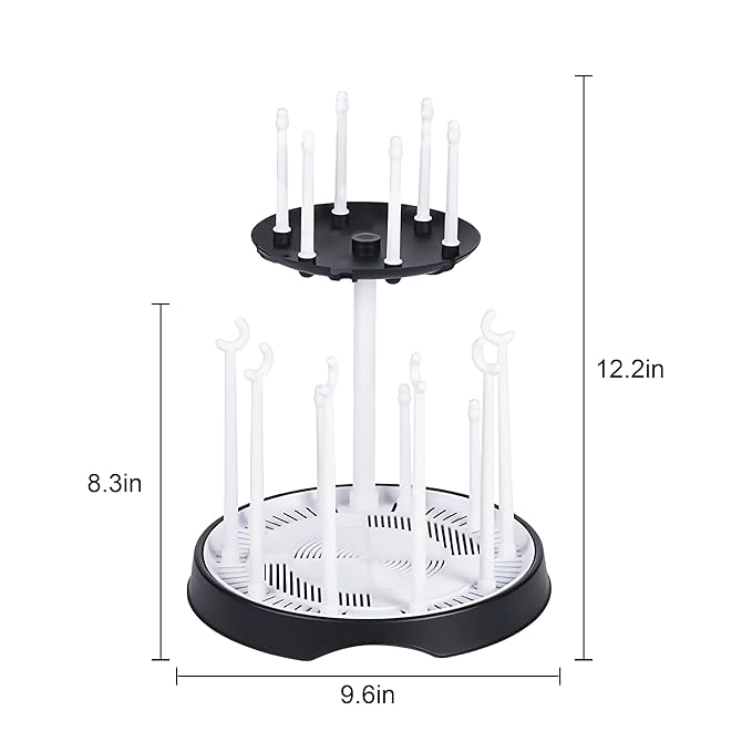 Baby Bottle Drying Rack,Double-Layer Bottle Drying Rack,Hold Up to 16 Baby Bottles,Suitable for Indoor, Kitchen, Living Room（Black and White）