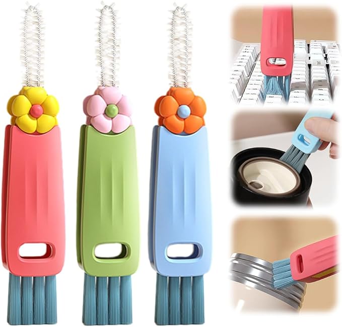 3 in 1 Cup Lid Cleaning Brush, 2025 New Crevice Cleaning Brush for Bottle Gap Tight Spaces, 3 in 1 Multifunctional Cleaning Portable Cup Lid Cleaner with Brush