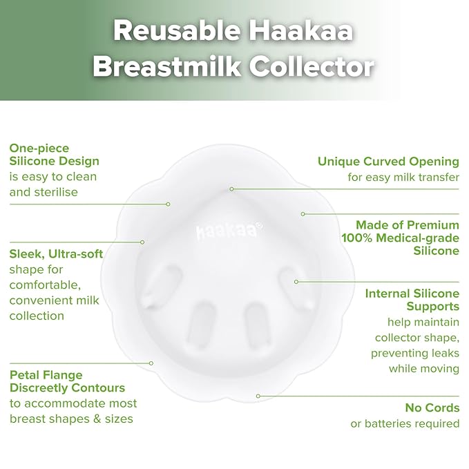 haakaa Petal Soft Silicone Milk Collector丨Discreet Leak-Protection Breast Milk Saver, Reusable Breast Shells Milk Collection Cup for Breastfeeding with Cleaning Brush- 1PC