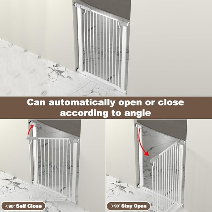 41" Extra Tall Baby Gate for Doorway, 29.6-40.5'' Metal Pet Baby Safe Gate, Extra Wide Pressure Mounted Child Door with Expansion Kit, No Drilling Cat Fence Indoor, No Climb Cat Proof Gate, White