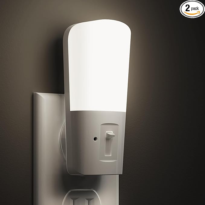 L LOHAS LED Dimmable Night Light[2 Pack], Plug in Night Lights with Dusk to Dawn Sensor, Daylight 5000k from 5-80 LM Brightness Adjustable, Bright Mini Wall Nightlight for Kids Room, Stairway