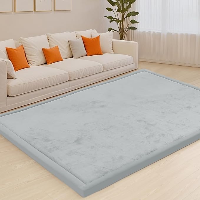 ACOMOPACK Baby Play Mat for Floor,1.3" Thick Memory Foam Area Rug for Living Room,Soft Velvet Crawling with Non-Slip Bottom for Kid,Toddler,79"×157" Tummy Time Nursery Rugs,Yoga（Light Grey）