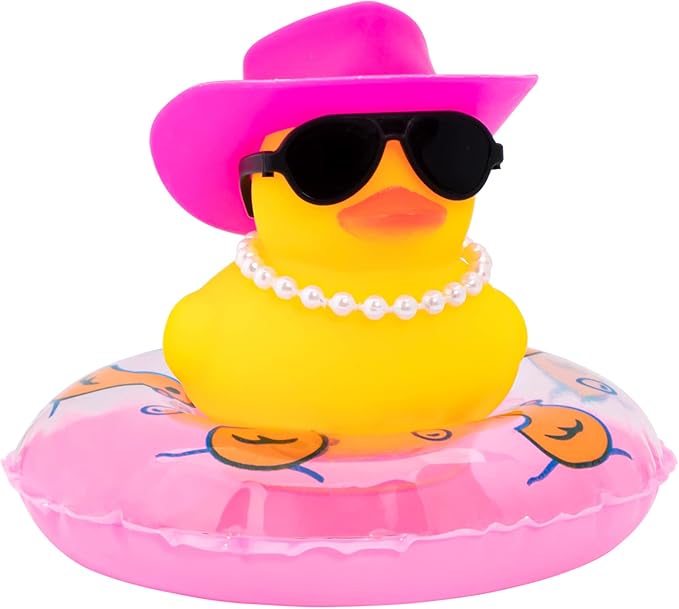 wonuu Car Rubber Duck, Yellow Duck Decoration Dashboard with Sun Hat Swim Ring Necklace Sunglasses for Car Dashboard Decorations