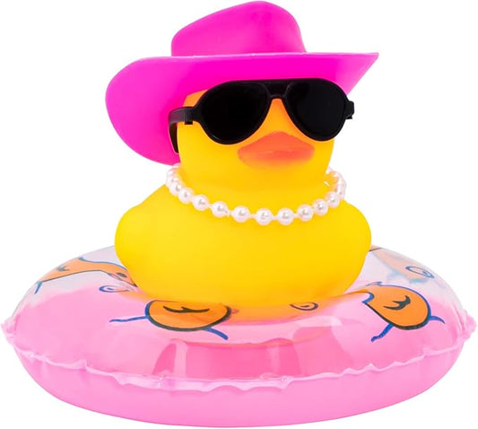 wonuu Car Rubber Duck, Yellow Duck Decoration Dashboard with Sun Hat Swim Ring Necklace Sunglasses for Car Dashboard Decorations