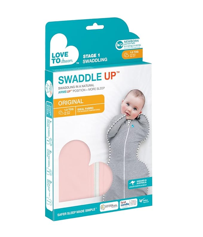 Love To Dream Swaddle UP Self-Soothing Sleep Sack 13-19 lbs., Dramatically Better Sleep, Snug Fit Calms Startle Reflex, 1.0 TOG, Dusty Pink, Medium
